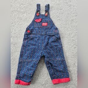 Vintage OshKosh B'gosh Patterned Denim Overalls with Red Trim